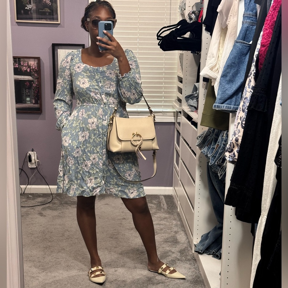 Gal Meets Glam Light Blue Floral Long Sleeve Dress